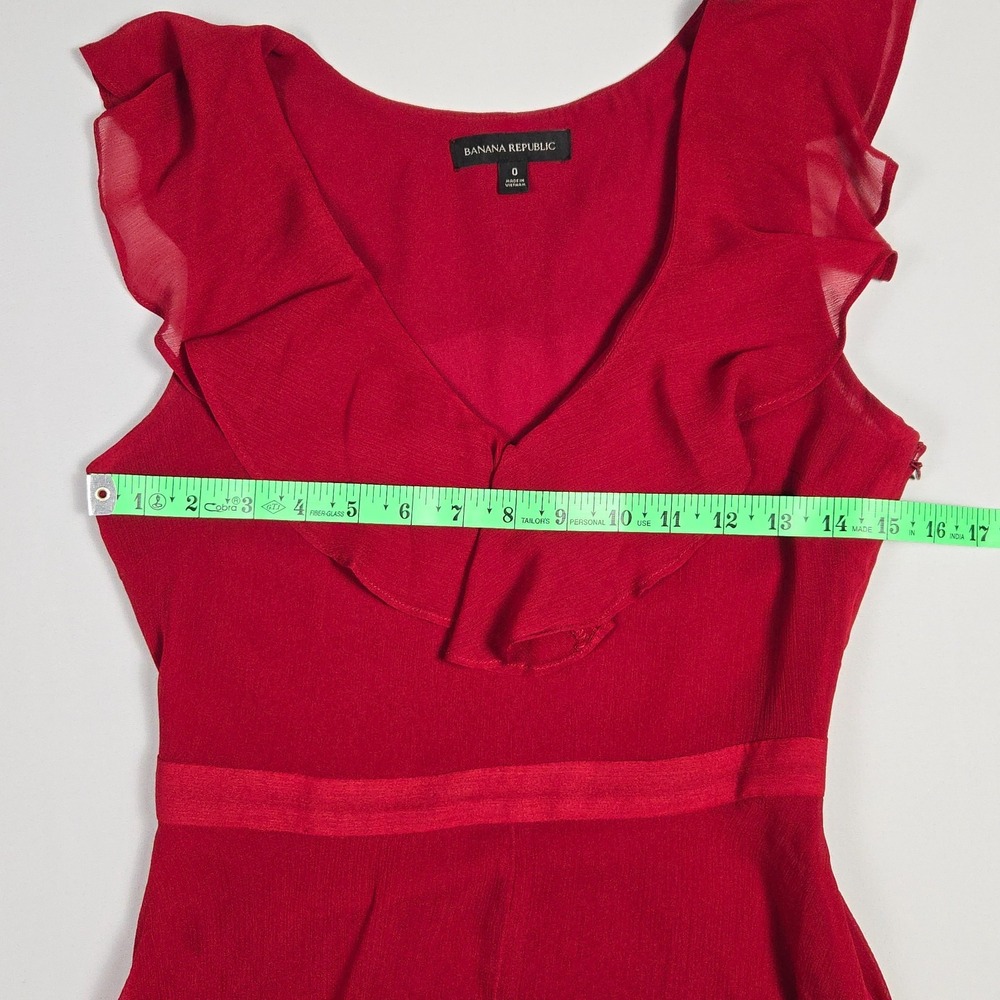 Banana Republic Red Ruffle V-Neck Handkerchief Hem HighLow Midi Dress 0 Cocktail - Picture 7 of 9